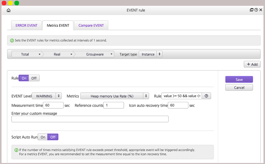 acara metrik tampilan